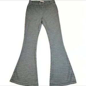 SO Plaid Checkered Black White High Rise Flare Pants Pockets Pull On Stretch MED